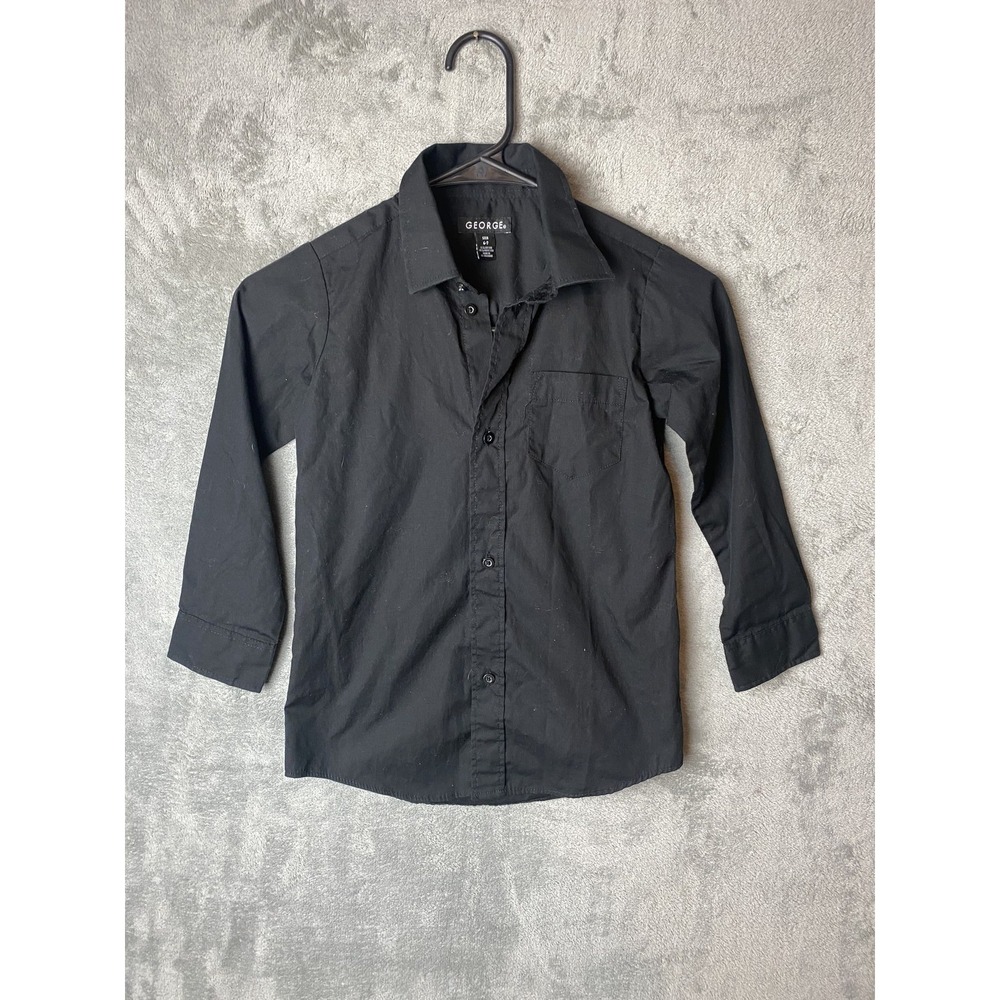 George Boys S Black Button-Up Shirt Long Sleeve